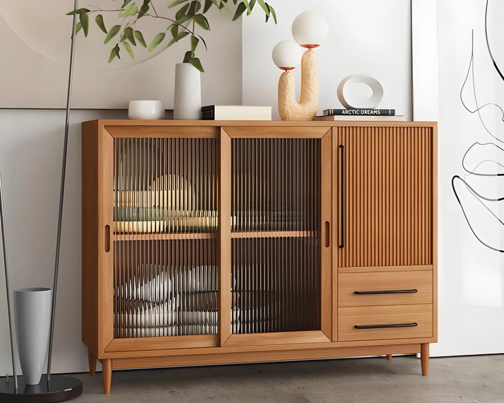 wood and rattan sideboard