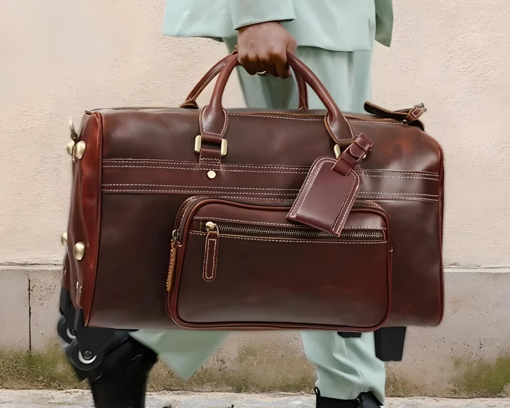 brown leather carry on luggage