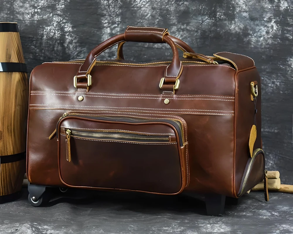 brown leather carry on luggage